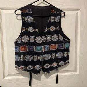 Vintage Tapestry women Vest geometric, vintage, Size L. multicolored 60% cotton